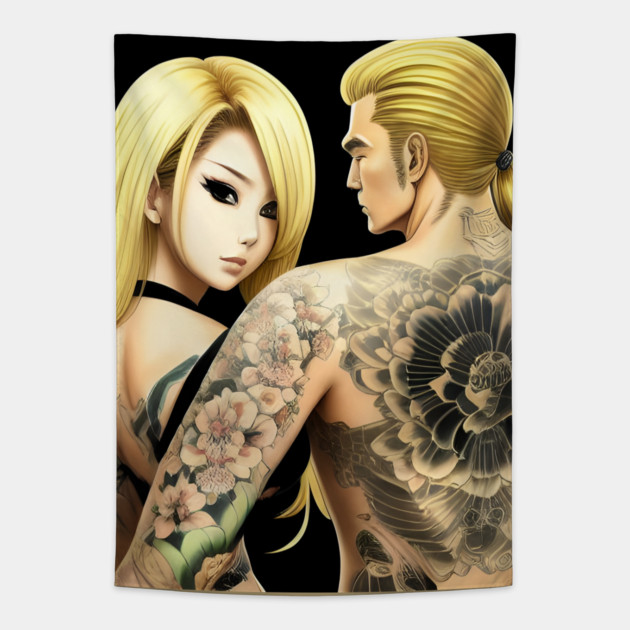 Couple Kawaii Joy Japanese Style Tapestry by animegirlnft