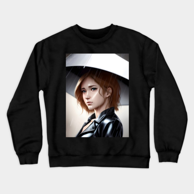 Women Style With Umbrella  Clouds Rain Crewneck Sweatshirt by animegirlnft