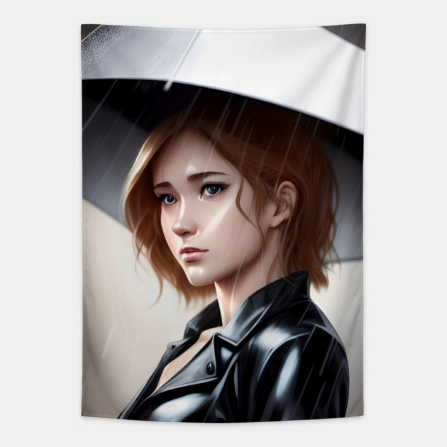 Women Style With Umbrella  Clouds Rain Tapestry by animegirlnft