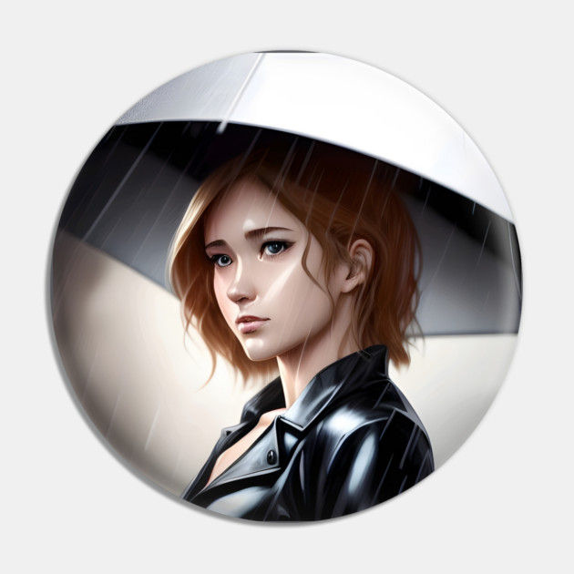 Women Style With Umbrella  Clouds Rain Pin by animegirlnft
