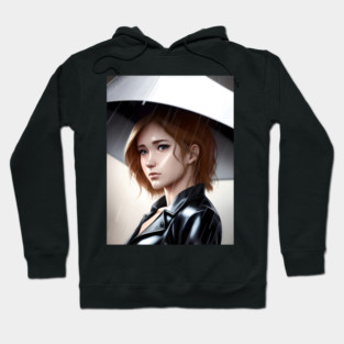 Women Style With Umbrella  Clouds Rain Hoodie