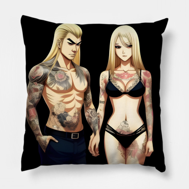 Tatoo Anime Couple Pillow by animegirlnft