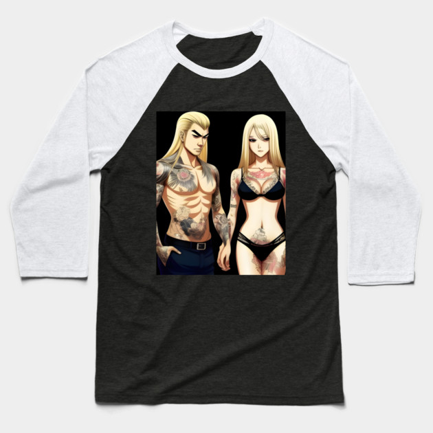 Tatoo Anime Couple Baseball T-Shirt by animegirlnft