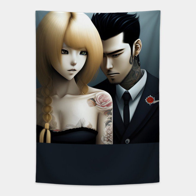 Cute young Asian couples Tapestry by animegirlnft