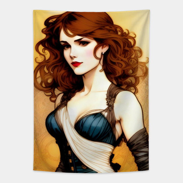 Beautiful sexy redhead lady Tapestry by animegirlnft