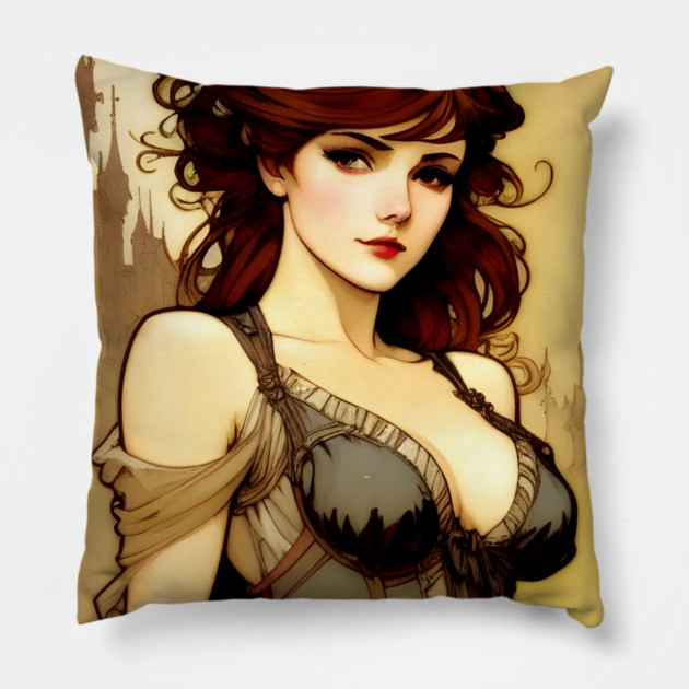 Sexy red haired woman Pillow by animegirlnft