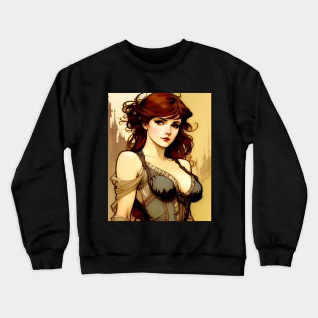 Sexy red haired woman Crewneck Sweatshirt by animegirlnft