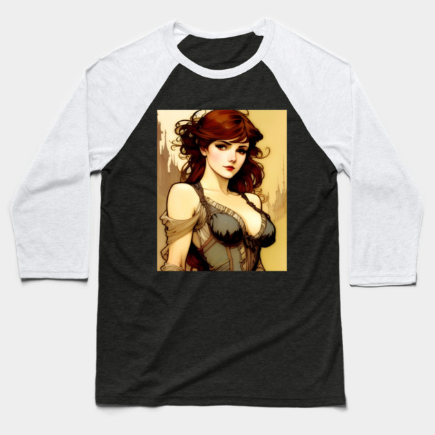 Sexy red haired woman Baseball T-Shirt by animegirlnft