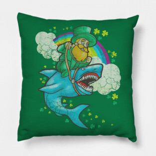 Leprechaun Riding Shark St Patrick's Day Pillow
