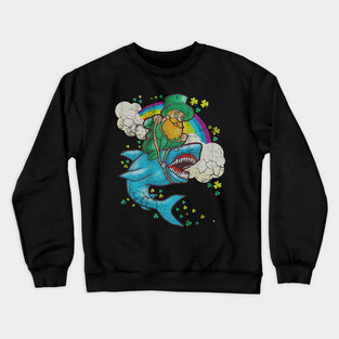 Leprechaun Riding Shark St Patrick's Day Crewneck Sweatshirt