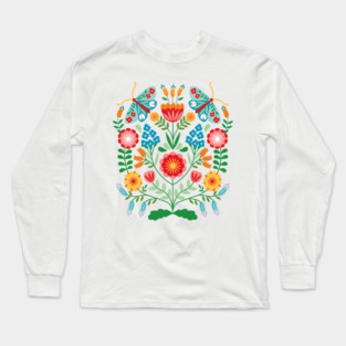 Cross Stitch Floral Long Sleeve T-Shirt