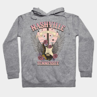 Vintage Nashville Tennessee Guitar and Roses Country Music City Beige Hoodie
