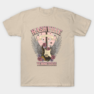Vintage Nashville Tennessee Guitar and Roses Country Music City Beige T-Shirt