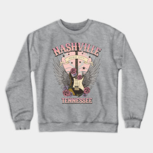 Vintage Nashville Tennessee Guitar and Roses Country Music City Beige Crewneck Sweatshirt