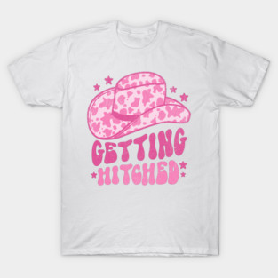Getting Hitched Retro Space Cowgirl Hat Pink T-Shirt