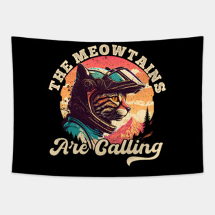The Meowtains Are Calling Cat Mountain Biker Tapestry