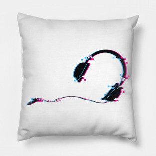Music Headphones Glitch Art Pillow