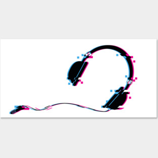 Music Headphones Glitch Art Posters and Art