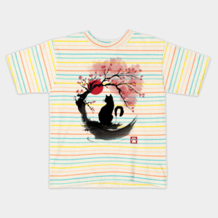 Sakura cat sumi e Kids T-Shirt