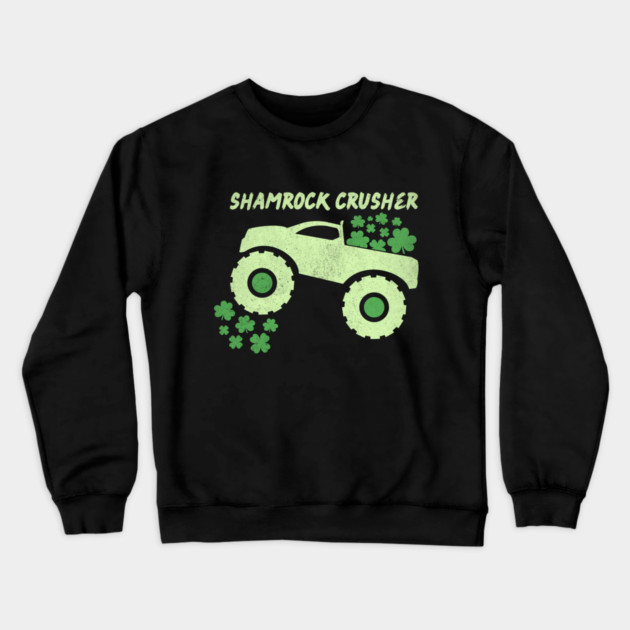 Shamrock Crusher St Patrick's Day Monster Truck Lover Crewneck Sweatshirt by The WYLD Tribe