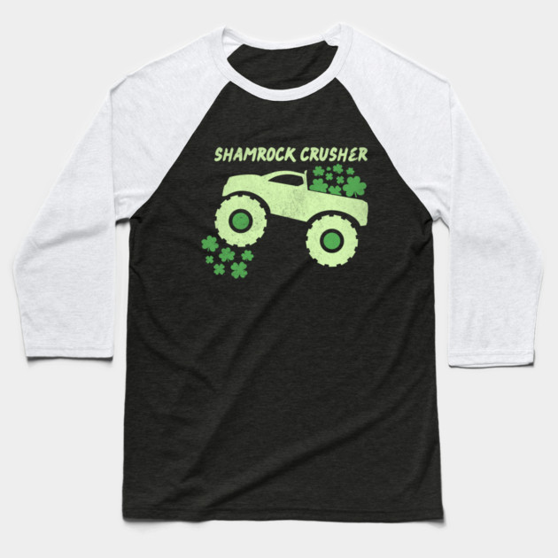 Shamrock Crusher St Patrick's Day Monster Truck Lover Baseball T-Shirt by The WYLD Tribe