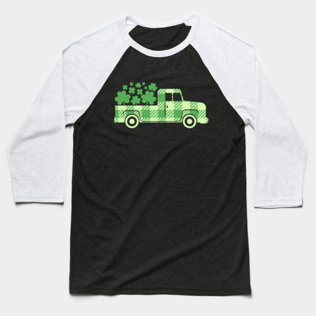 St Patrick's Day Shamrock Clover Truck Baseball T-Shirt by The WYLD Tribe