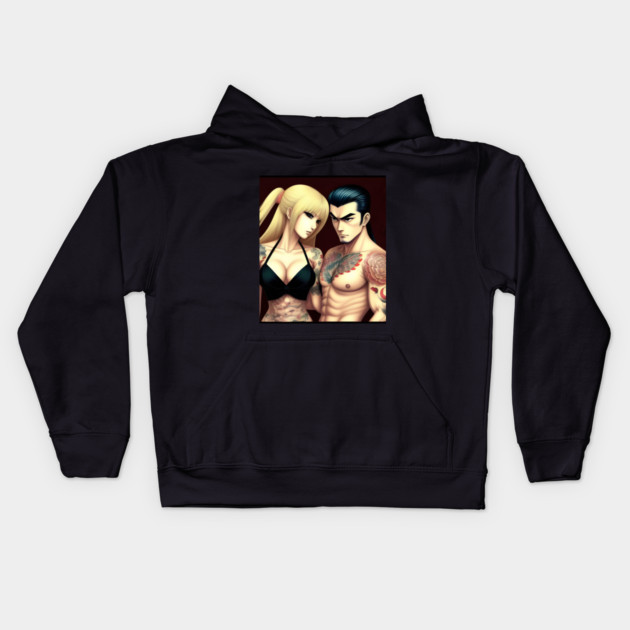 Manga tattoo couple boyfriend girlfriend Kids Hoodie by animegirlnft