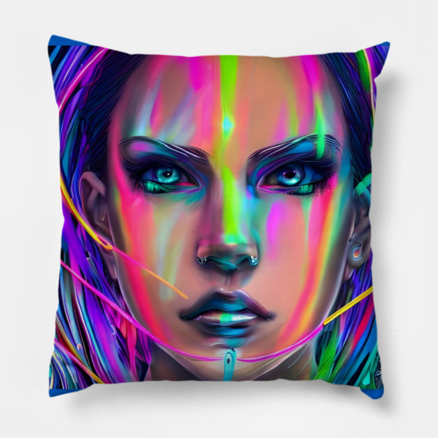 anime kawaii cute collorful manga girl Pillow by animegirlnft