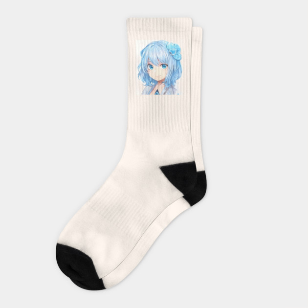 anime blue hair manga Socks by animegirlnft