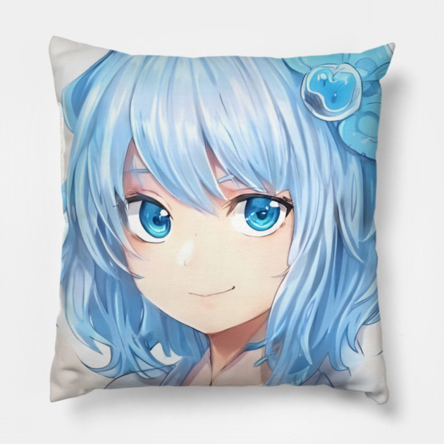 anime blue hair manga Pillow by animegirlnft