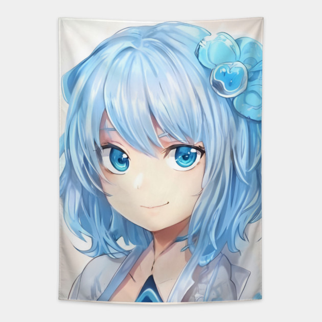 anime blue hair manga Tapestry by animegirlnft