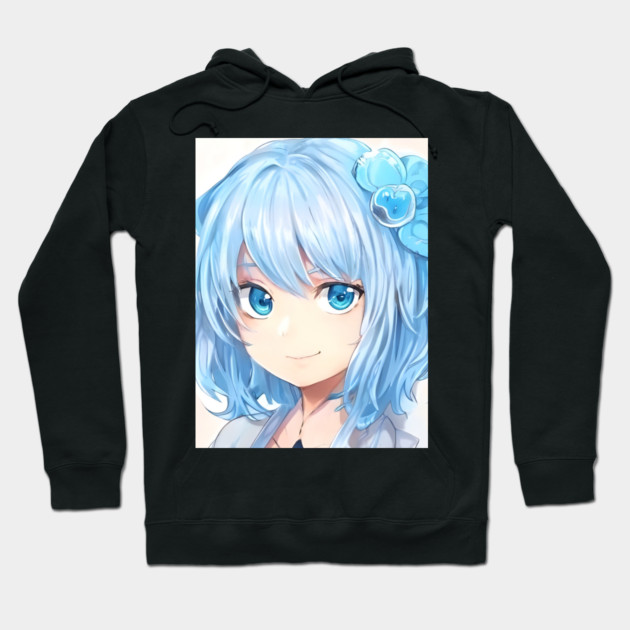 anime blue hair manga Hoodie by animegirlnft