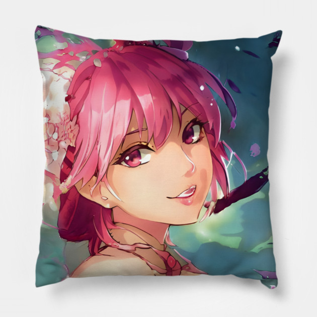 anime girl pink hair manga Pillow by animegirlnft