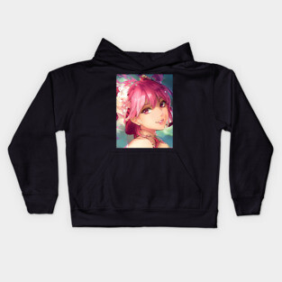 anime girl pink hair manga Kids Hoodie