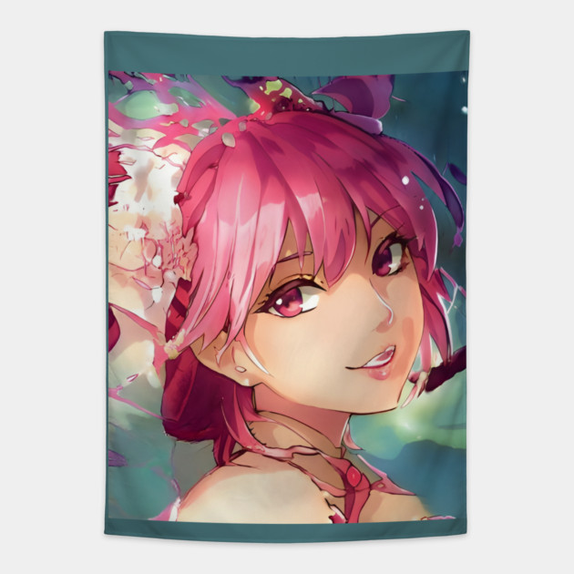 anime girl pink hair manga Tapestry by animegirlnft