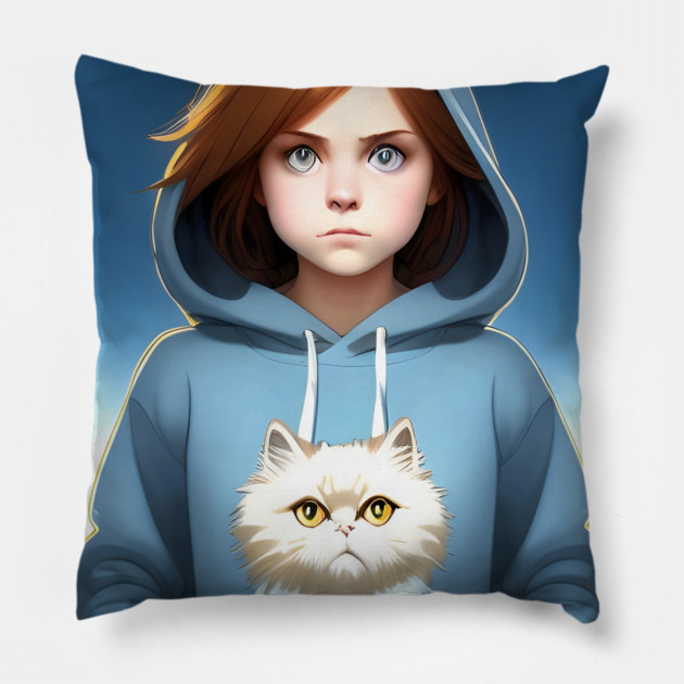anime cat girl manga lovers Pillow by animegirlnft
