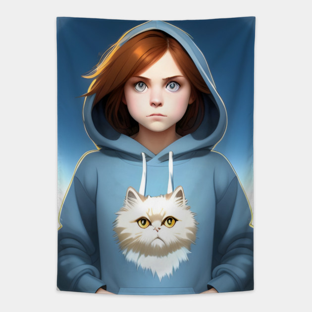 anime cat girl manga lovers Tapestry by animegirlnft