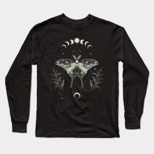 Agender Luna Moth Celestial Cottagecore LGBT Pride Flag Long Sleeve T-Shirt