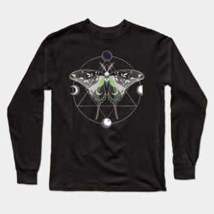 Agender Luna Moth Celestial Cottagecore LGBT Pride Flag Long Sleeve T-Shirt