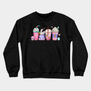 Happy Easter Bunny Coffee Lover Latte Iced Easter Day Crewneck Sweatshirt