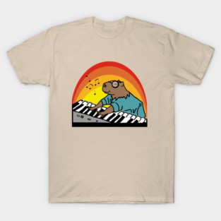 Funny Capybara Wearing Glasses Playing Piano Music T-Shirt