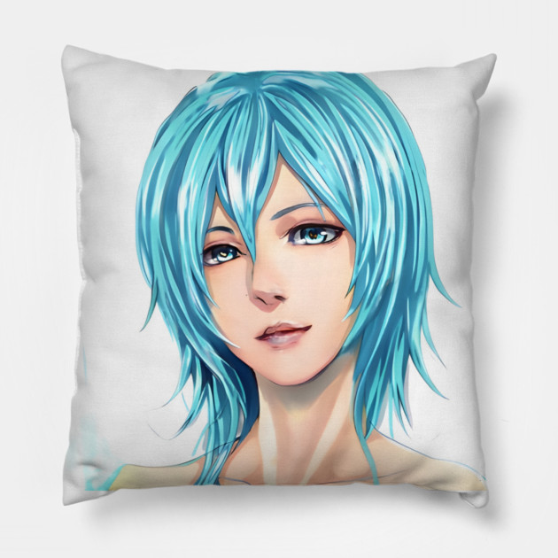 manga girl anime blue hair Pillow by animegirlnft