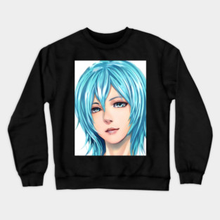 manga girl anime blue hair Crewneck Sweatshirt
