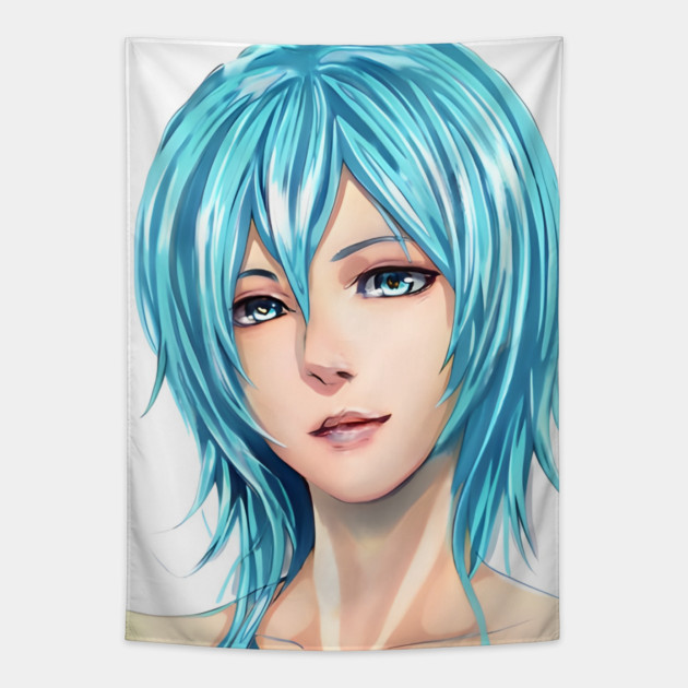 manga girl anime blue hair Tapestry by animegirlnft