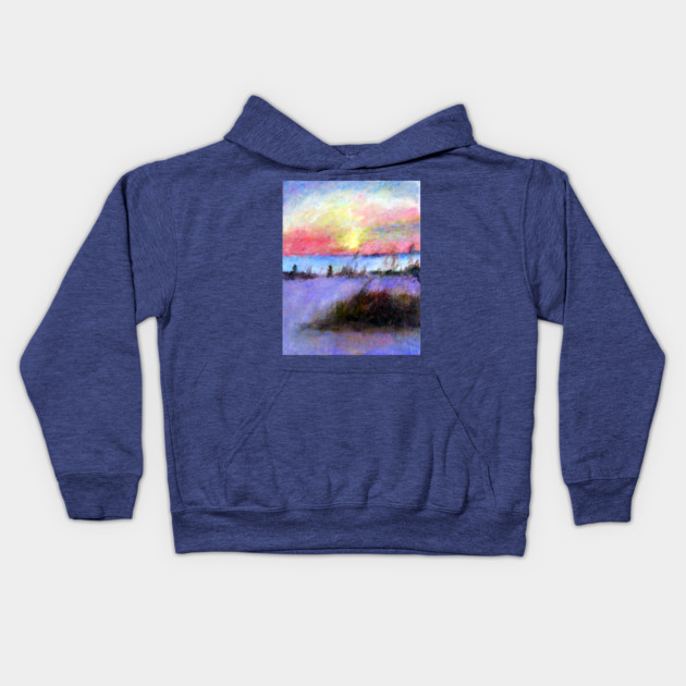 Summer Stroll – Coastal Sunrise Painting Kids Hoodie by DonWillisJrArt