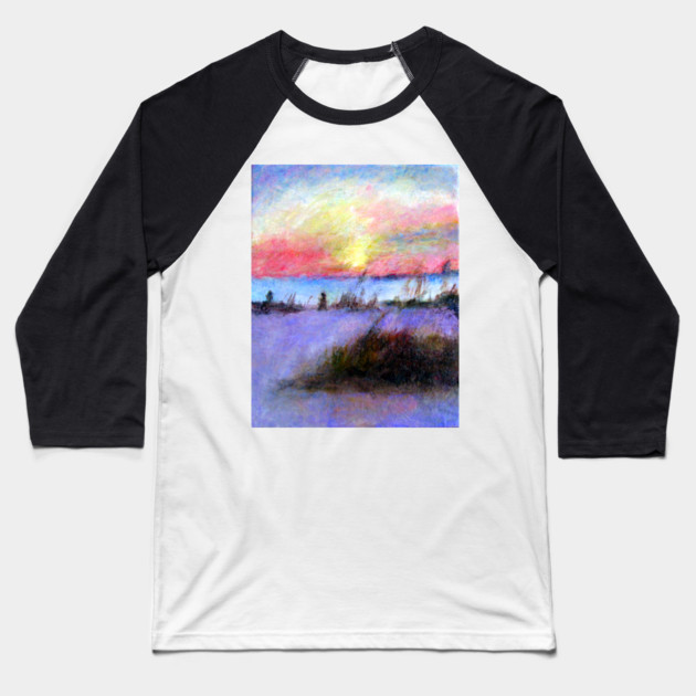 Summer Stroll – Coastal Sunrise Painting Baseball T-Shirt by DonWillisJrArt