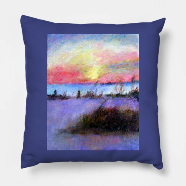 Summer Stroll – Coastal Sunrise Painting Pillow by DonWillisJrArt