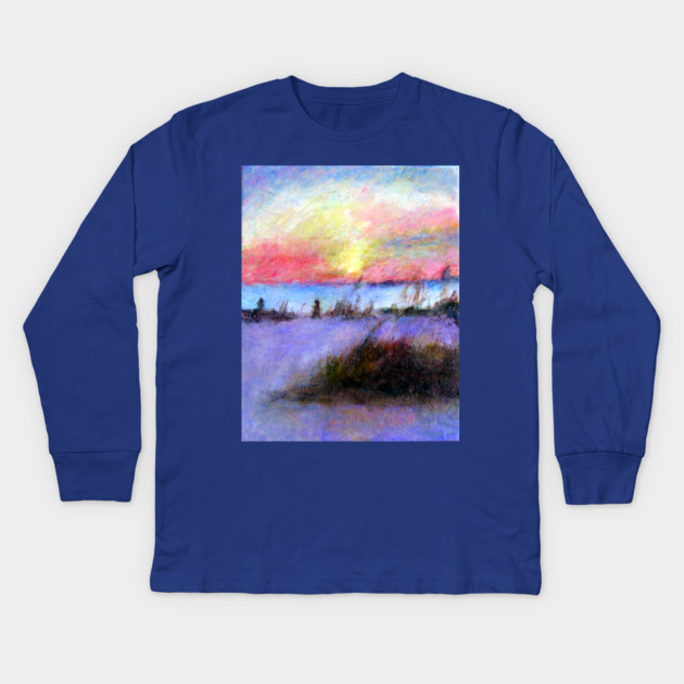 Summer Stroll – Coastal Sunrise Painting Kids Long Sleeve T-Shirt by DonWillisJrArt