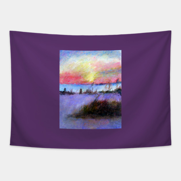 Summer Stroll – Coastal Sunrise Painting Tapestry by DonWillisJrArt