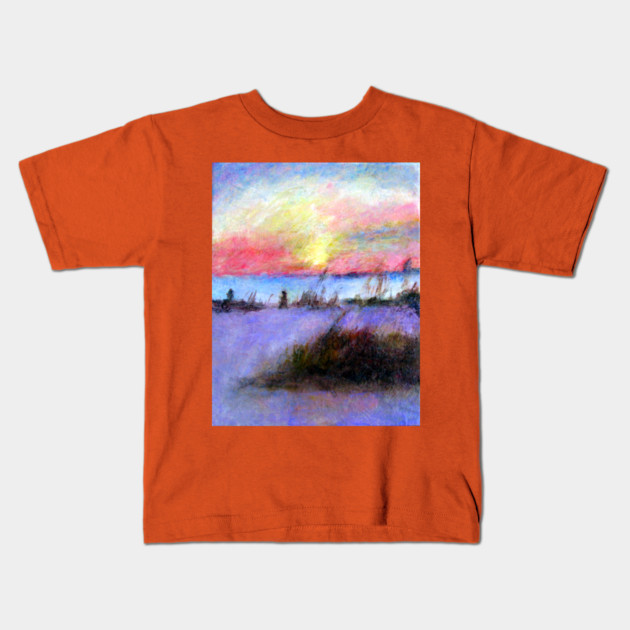 Summer Stroll – Coastal Sunrise Painting Kids T-Shirt by DonWillisJrArt